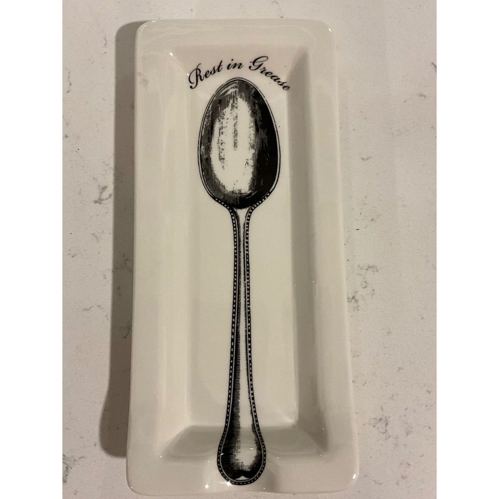 Fishs Eddy Rest in Grease Ceramic Spoon Rest Cream Black Vintage Style Kitchen
